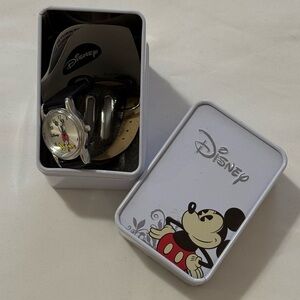 Disney Mickey Mouse Silver and Black Watch with Tin